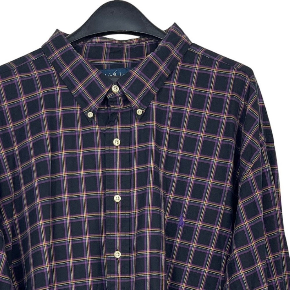 Polo Ralph Lauren Blake Mens 4XB BIG Cotton Black Purple Plaid Long Sleeve Shirt